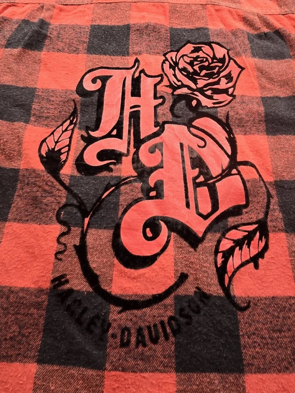 Harley-Davidson Genuine MotorClothes Red Black Buffalo Plaid Hooded Flannel Sz S